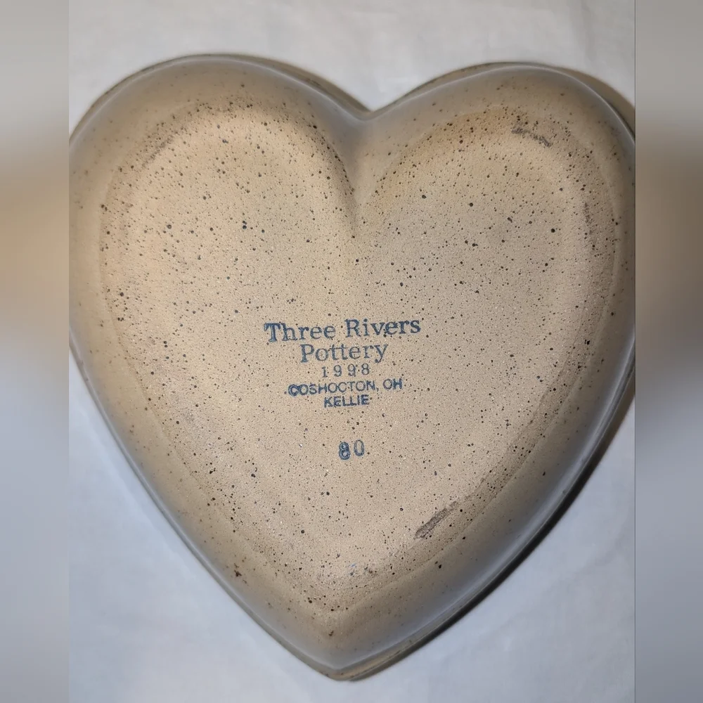 VTG Three Rivers Pottery Winter Heart Shaped Bowl with Cottagecore Snowman